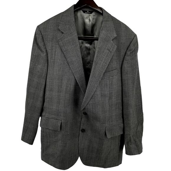Polo University Club Ralph Lauren Sport Coat Plaid Two Button Notch Gray Wool 48 - Picture 1 of 5